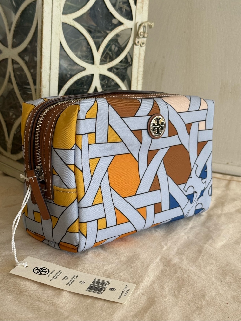 Tory Burch Multicolor Geometric Print Cosmetic Pouch